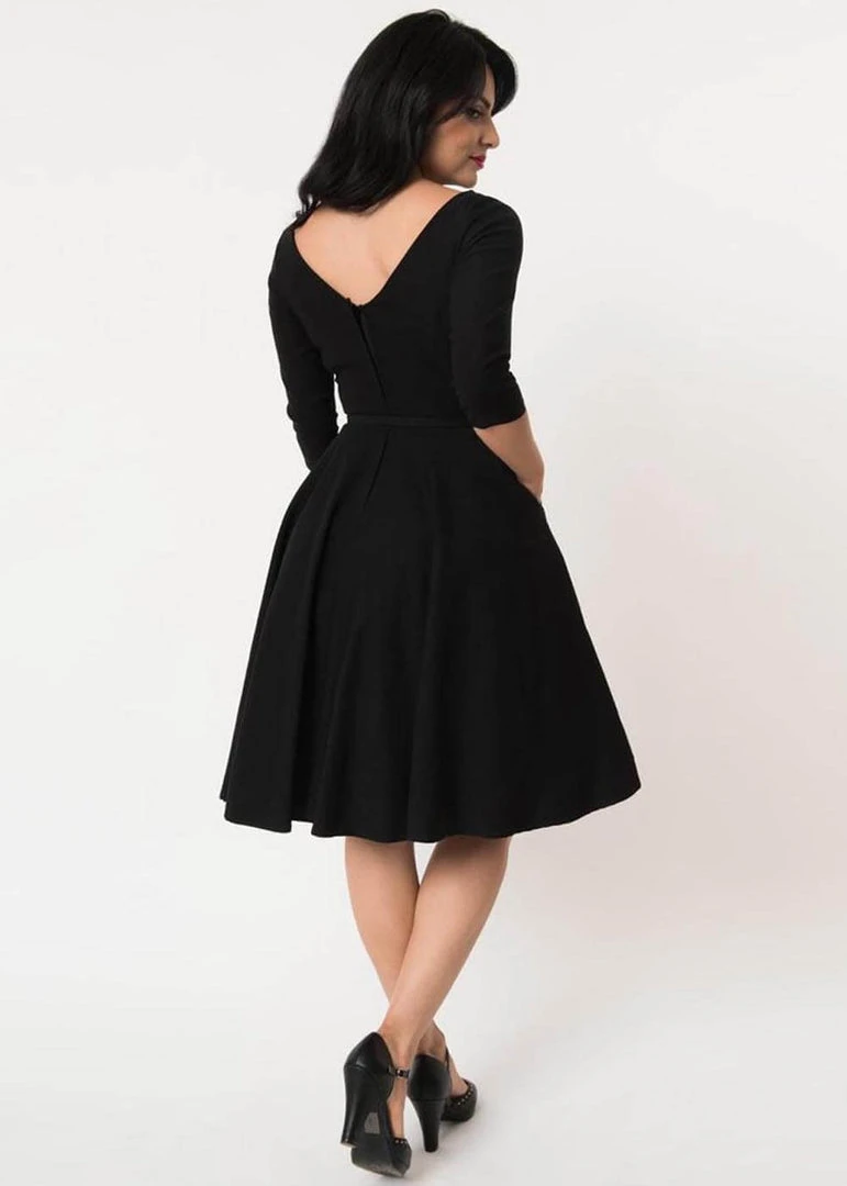 Unique Vintage Devon 50's Swing Dress Black New In