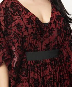 New In Unique Vintage Burton La Catrina Kaftan Maxi Dress Burgundy