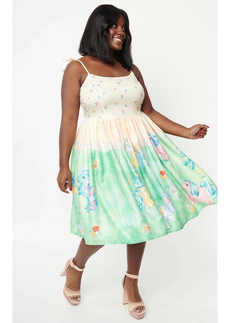 Unique Vintage X My Little Pony Bobbie 50's Swing Dress Yellow Green