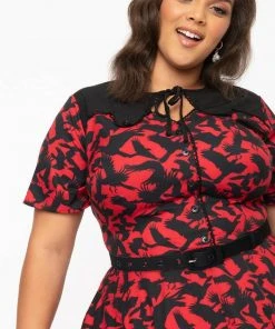 Unique Vintage X Hitchcock The Birds Estelle 40's Swing Dress Red