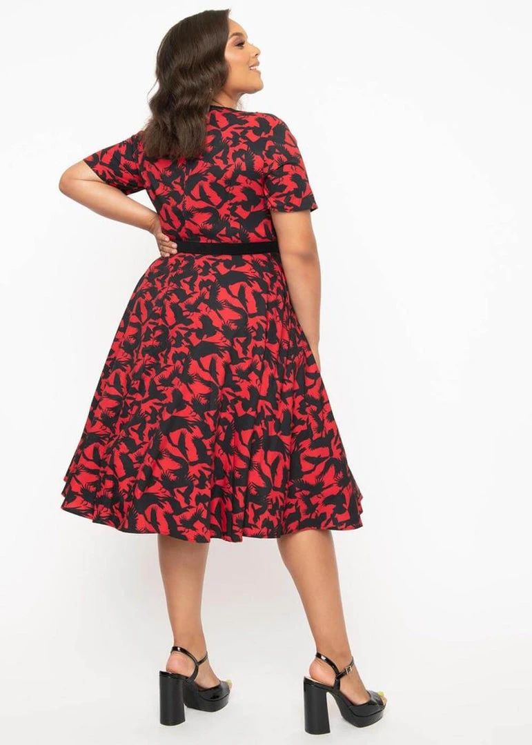 Unique Vintage X Hitchcock The Birds Estelle 40's Swing Dress Red