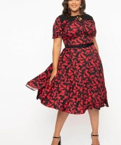Unique Vintage X Hitchcock The Birds Estelle 40's Swing Dress Red