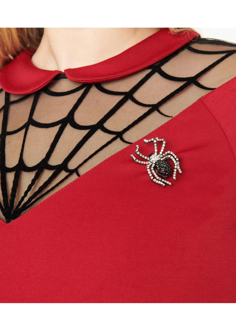 Unique Vintage Spiderweb Widow 50's Top Burgundy Red New In