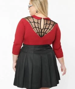 Unique Vintage Spiderweb Widow 50's Top Burgundy Red New In