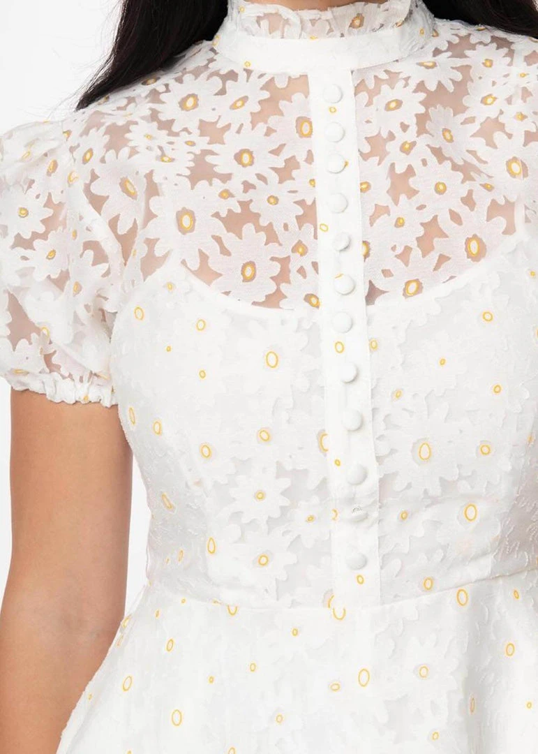 Unique Vintage Leota Sheer Daisy 60’s Dress White New In