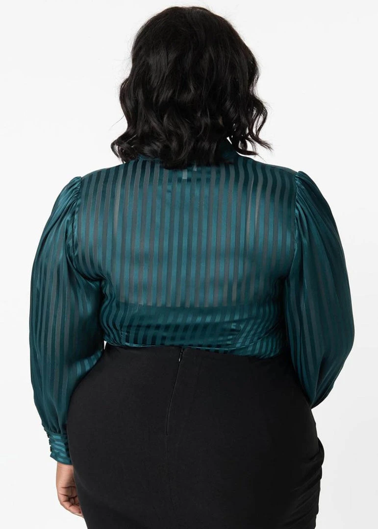 Unique Vintage Lena Stripe 40's Blouse Teal Petrol New In