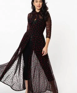 Unique Vintage Tallullah Hearts Swiss Dot 40's Duster Black Red