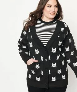 Unique Vintage Aspen Cat Cardigan Black