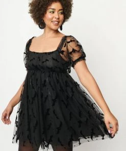 Unique Vintage Babydoll Belle Bat Mesh 60's Dress Black