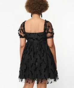 Unique Vintage Babydoll Belle Bat Mesh 60's Dress Black