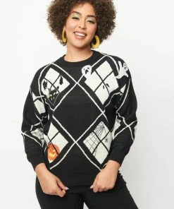 New In Unique Vintage Halloween Windows Sweater Black