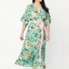 Unique Vintage Wrap Floral 70's Midi Dress Green Pink New In