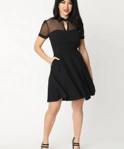 Unique Vintage Mesh 60's Mini Dress Black
