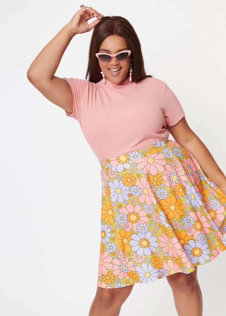 Unique Vintage Smak Parlour Sweet Talk Daisy 60's Skirt Green New In