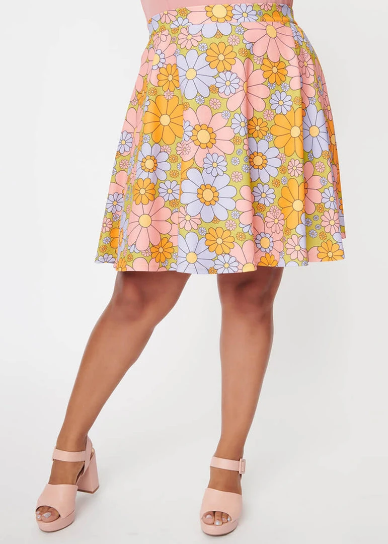 Unique Vintage Smak Parlour Sweet Talk Daisy 60's Skirt Green New In