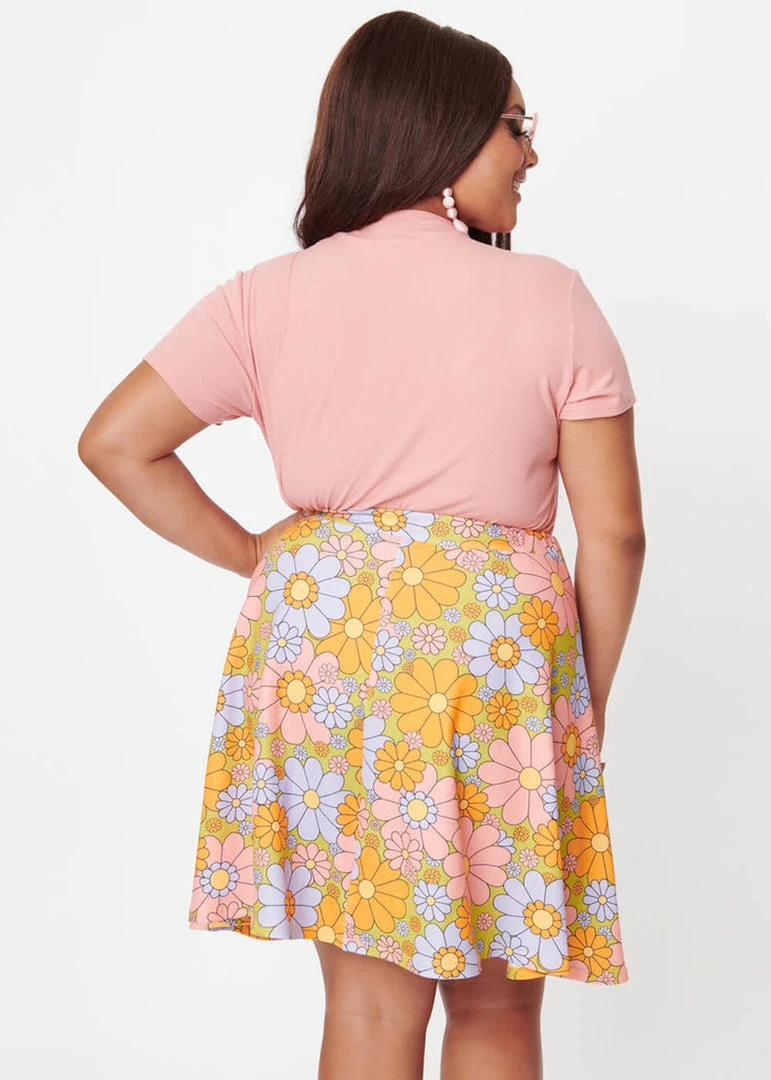 Unique Vintage Smak Parlour Sweet Talk Daisy 60's Skirt Green New In