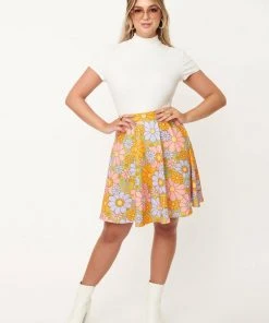 Unique Vintage Smak Parlour Sweet Talk Daisy 60's Skirt Green New In