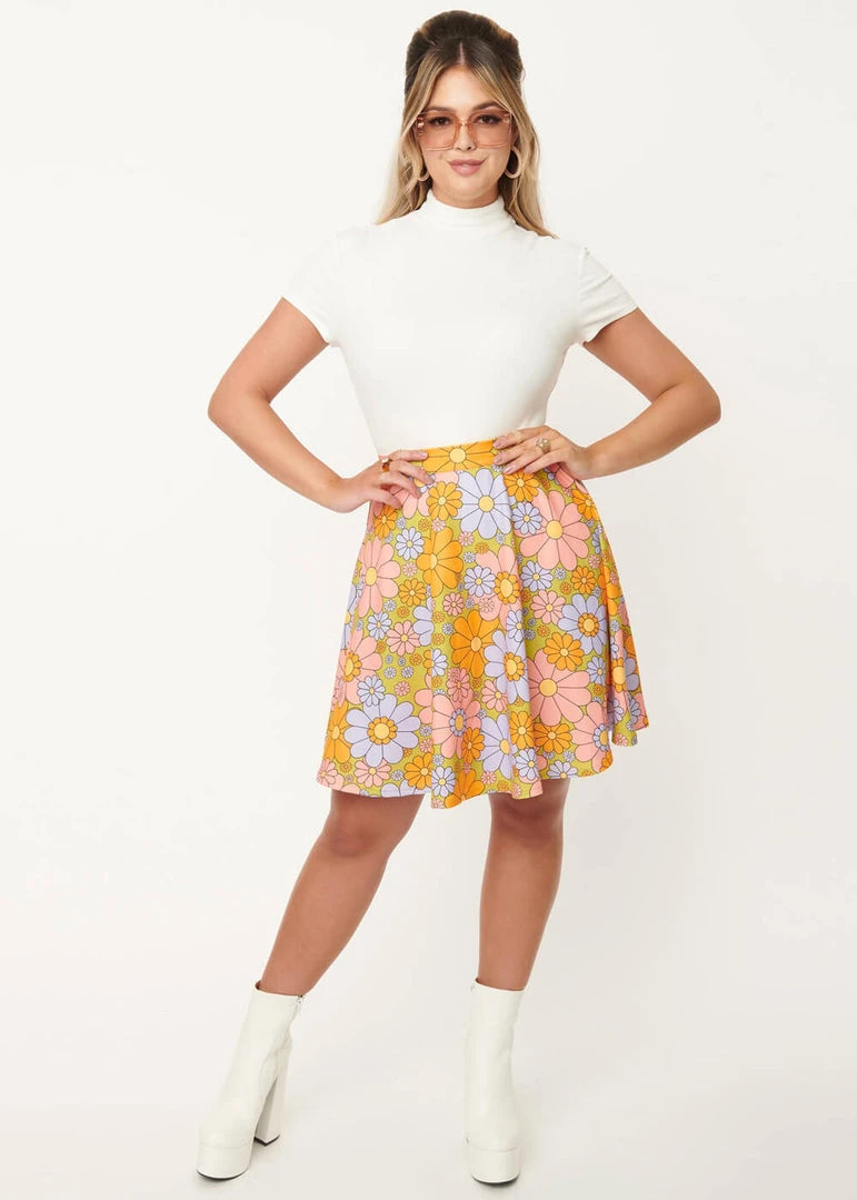 Unique Vintage Smak Parlour Sweet Talk Daisy 60's Skirt Green New In