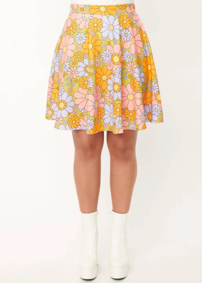 Unique Vintage Smak Parlour Sweet Talk Daisy 60's Skirt Green New In