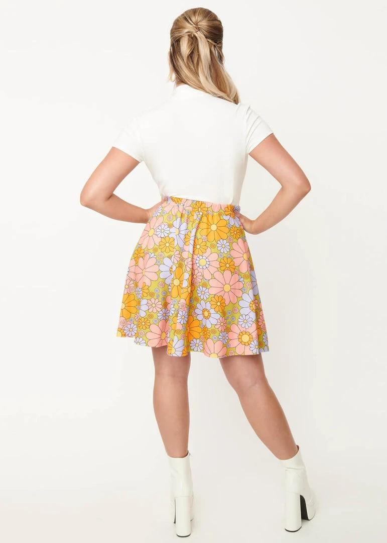 Unique Vintage Smak Parlour Sweet Talk Daisy 60's Skirt Green New In