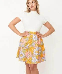 Unique Vintage Smak Parlour Sweet Talk Daisy 60's Skirt Green New In