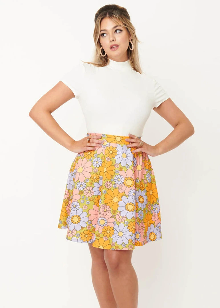 Unique Vintage Smak Parlour Sweet Talk Daisy 60's Skirt Green New In