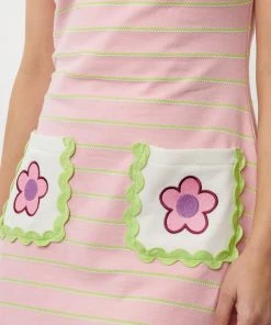 Unique Vintage Smak Parlour Wave Maker Stripe 60's Mini Dress Pink Green New In