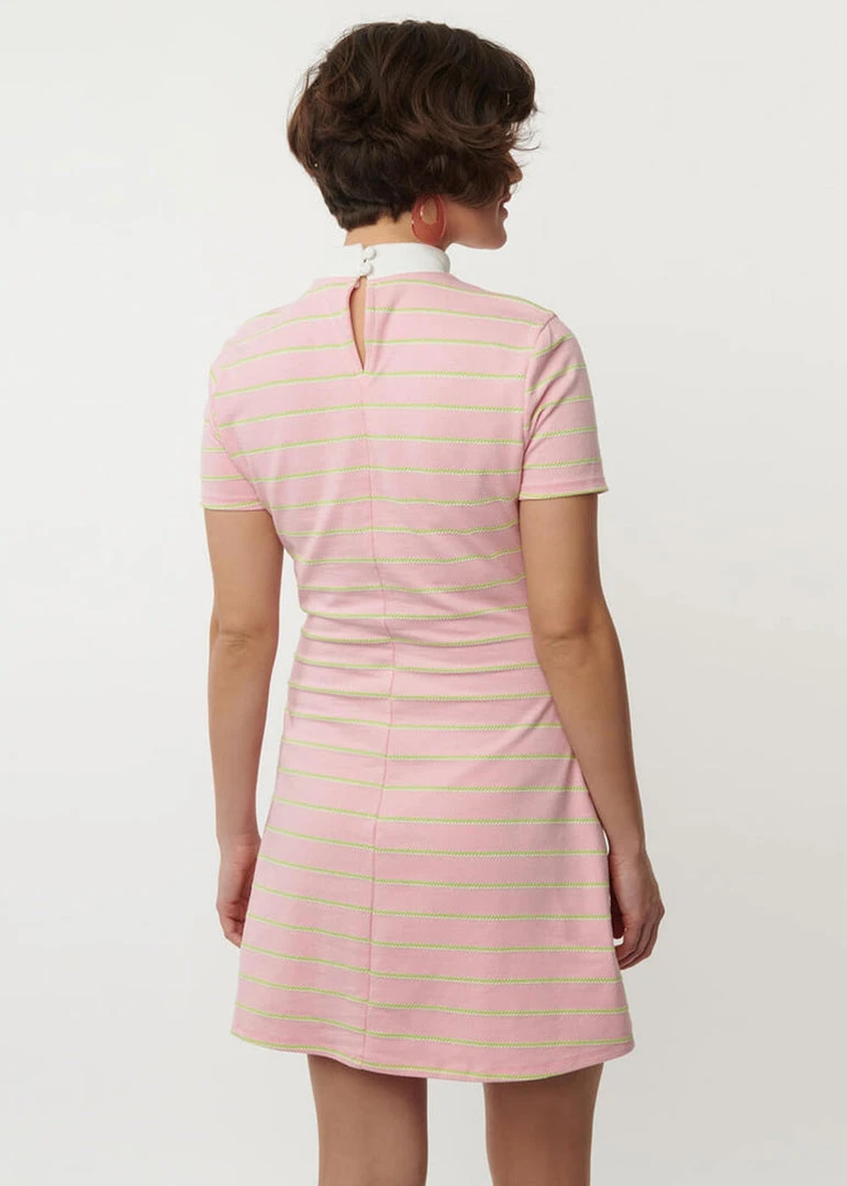 Unique Vintage Smak Parlour Wave Maker Stripe 60's Mini Dress Pink Green New In
