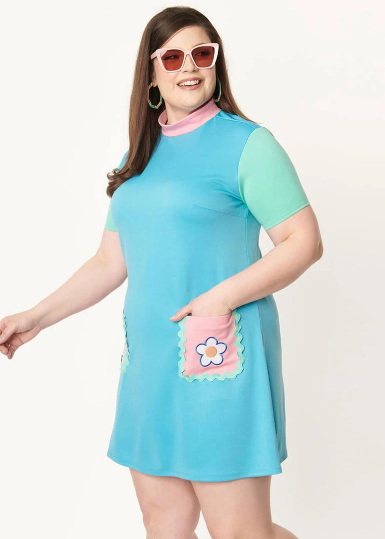 Unique Vintage Smak Parlour Wave Maker Stripe 60's Mini Dress Blue New In