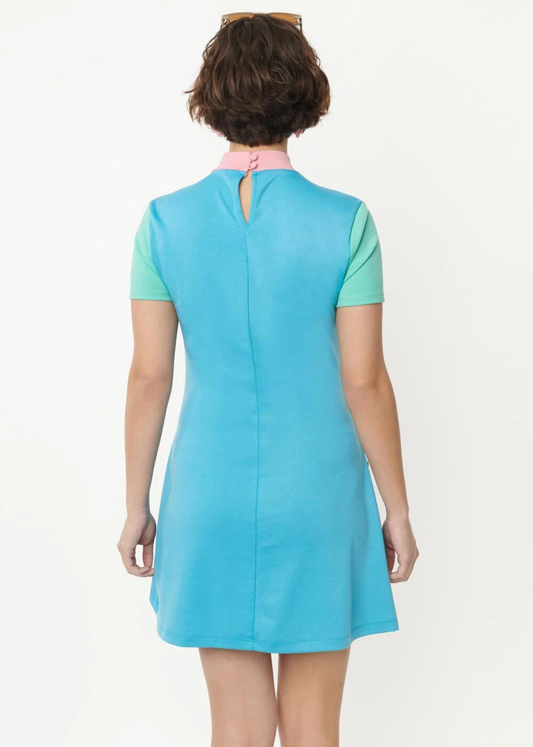 Unique Vintage Smak Parlour Wave Maker Stripe 60's Mini Dress Blue New In