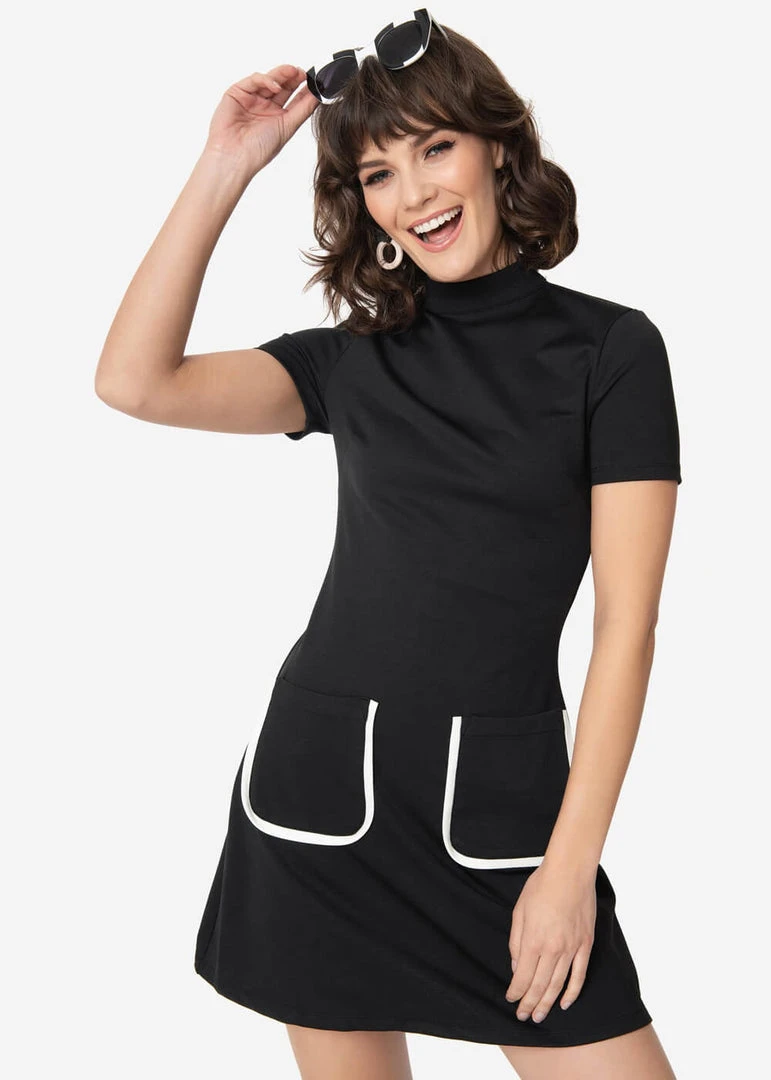 New In Unique Vintage Smak Parlour Wave Maker 60's Mod Dress Black