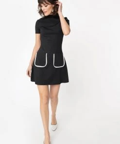 New In Unique Vintage Smak Parlour Wave Maker 60's Mod Dress Black