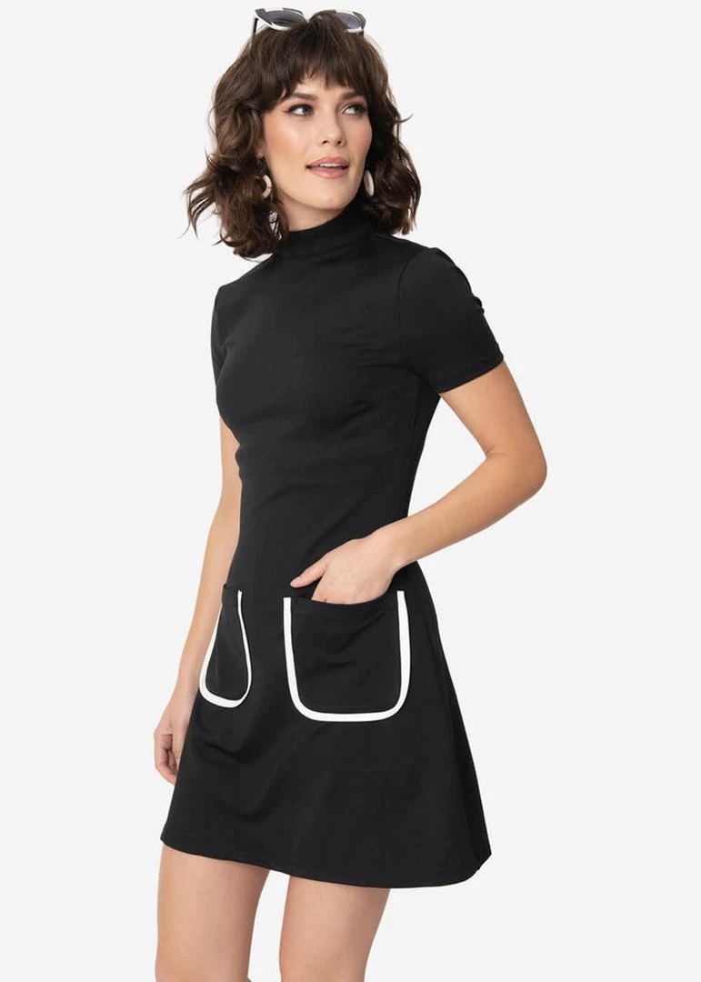 New In Unique Vintage Smak Parlour Wave Maker 60's Mod Dress Black