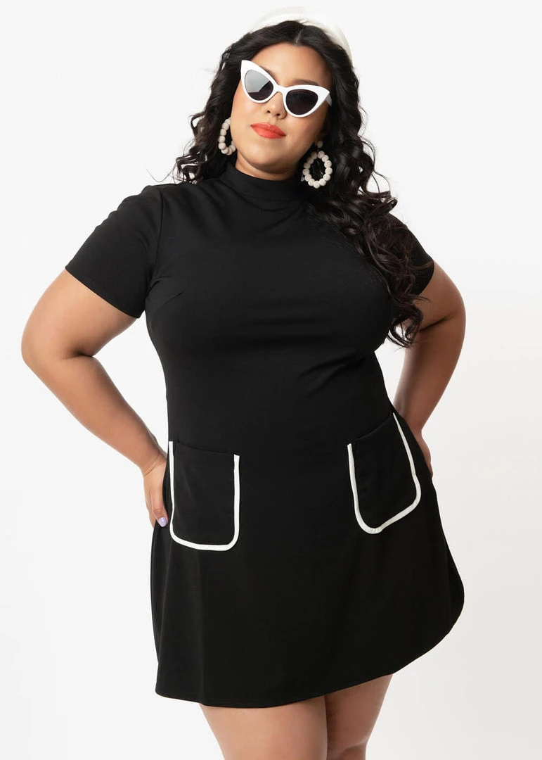 New In Unique Vintage Smak Parlour Wave Maker 60's Mod Dress Black