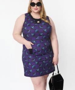 Unique Vintage Smak Parlour Death Head Moth 60's Mini Dress Black