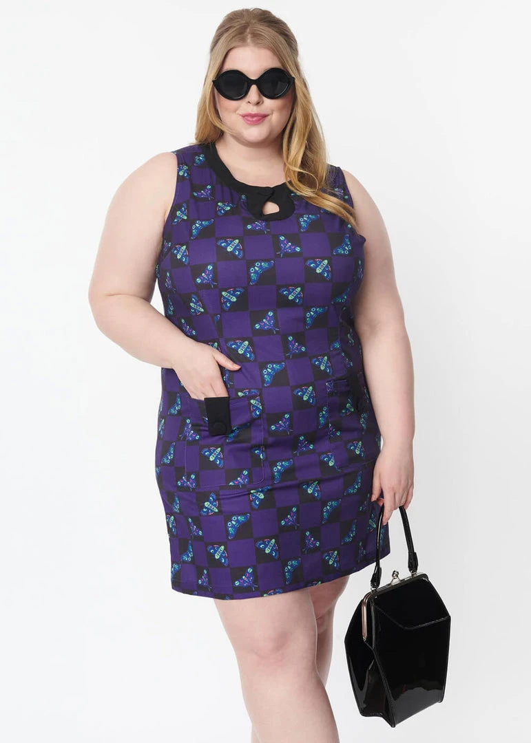 Unique Vintage Smak Parlour Death Head Moth 60's Mini Dress Black