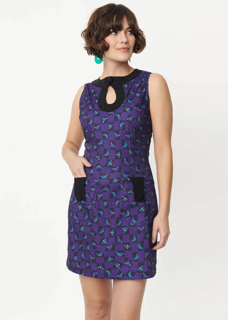 Unique Vintage Smak Parlour Death Head Moth 60's Mini Dress Black