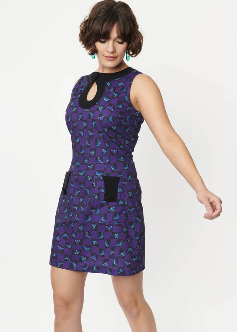 Unique Vintage Smak Parlour Death Head Moth 60's Mini Dress Black