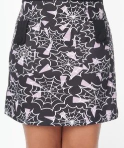 Unique Vintage Smak Parlour Spiderweb 60's Mini Skirt Black New In