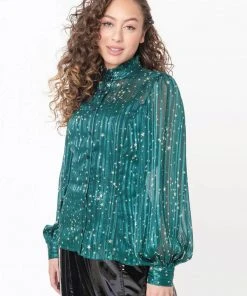 New In Unique Vintage Smak Parlour Resident Artist Star 60's Blouse Green