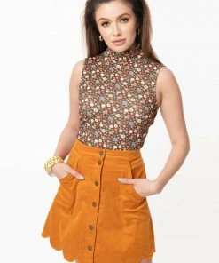 Unique Vintage Smak Parlour Campus Corduroy 60's Skirt Mustard New In