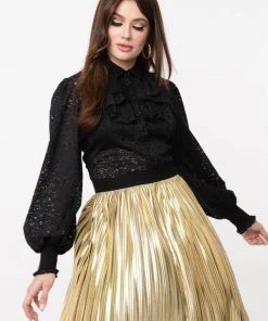 Unique Vintage Smak Parlour Cooler Convo Lace 60's Blouse Black New In