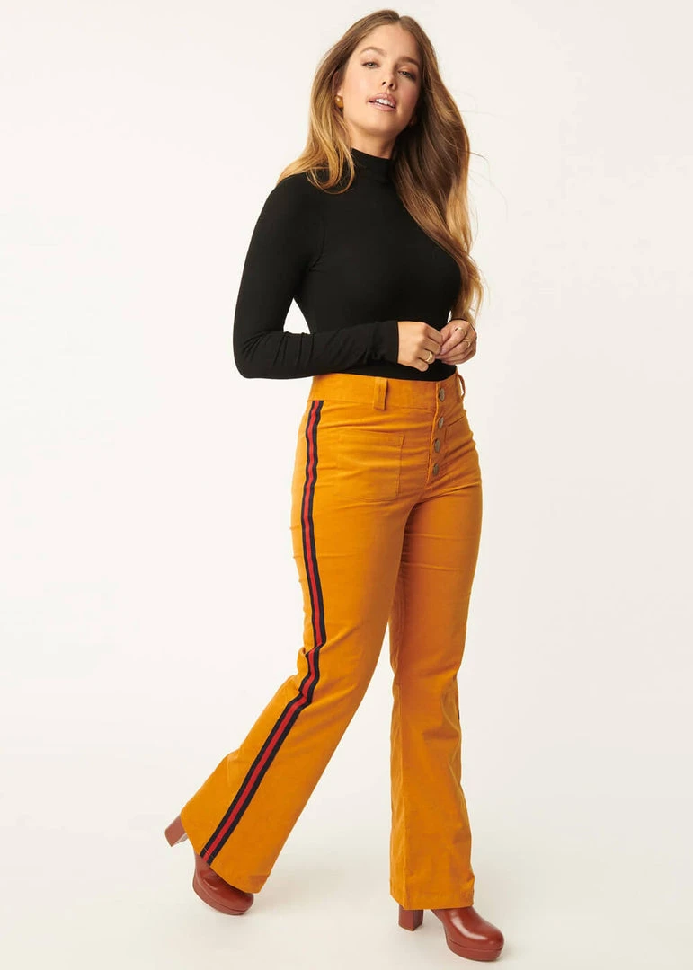 New In Unique Vintage Smak Parlour Picket Line Corduroy Flared 70's Trousers Mustard