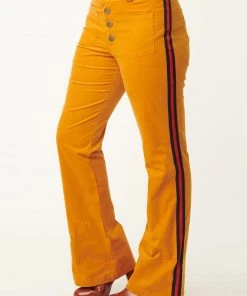 New In Unique Vintage Smak Parlour Picket Line Corduroy Flared 70's Trousers Mustard