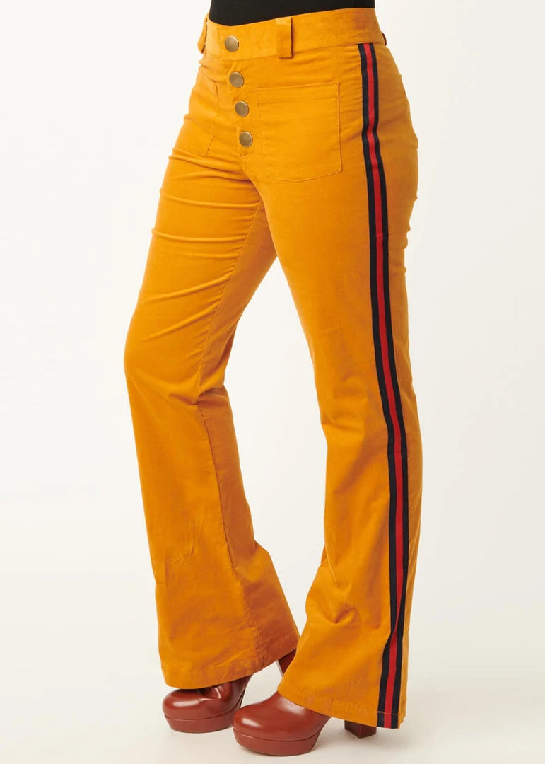 New In Unique Vintage Smak Parlour Picket Line Corduroy Flared 70's Trousers Mustard