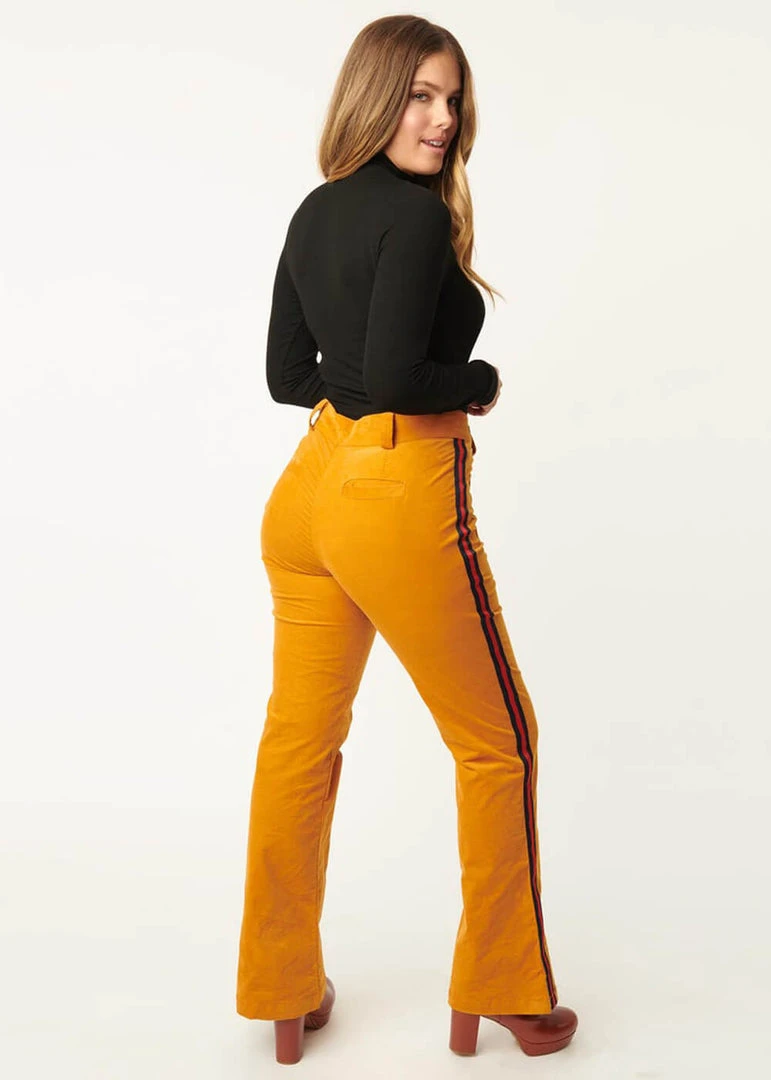 New In Unique Vintage Smak Parlour Picket Line Corduroy Flared 70's Trousers Mustard