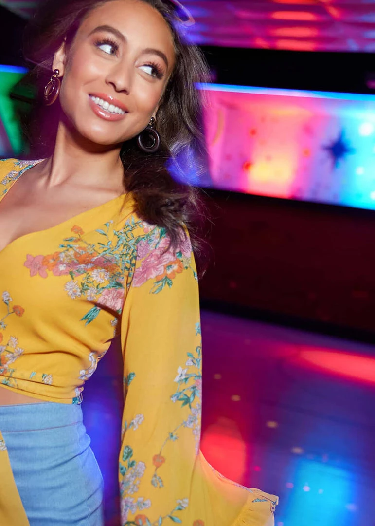 Unique Vintage Smak Parlour Belva Vintage Bouquet 70's Blouse Yellow New In