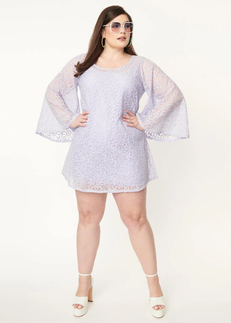 Unique Vintage Smak Parlour Lavender Floral 60's Mini Dress Purple New In