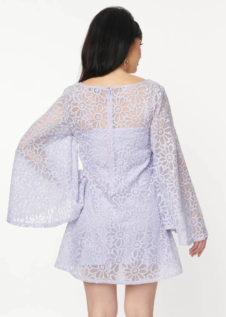 Unique Vintage Smak Parlour Lavender Floral 60's Mini Dress Purple New In