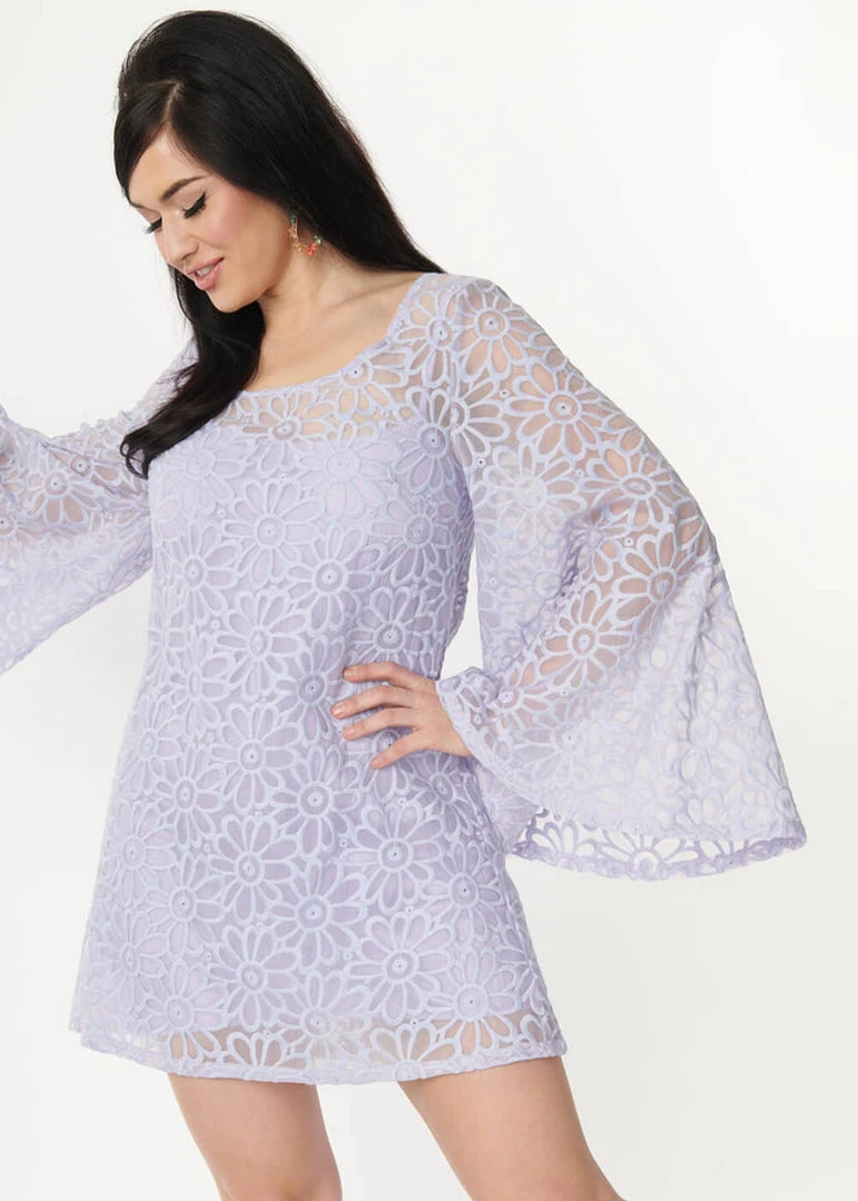 Unique Vintage Smak Parlour Lavender Floral 60's Mini Dress Purple New In